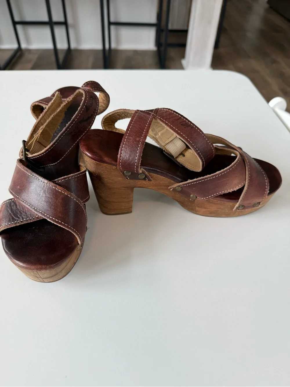 Bed Stu Brown Leather Platform Sandals